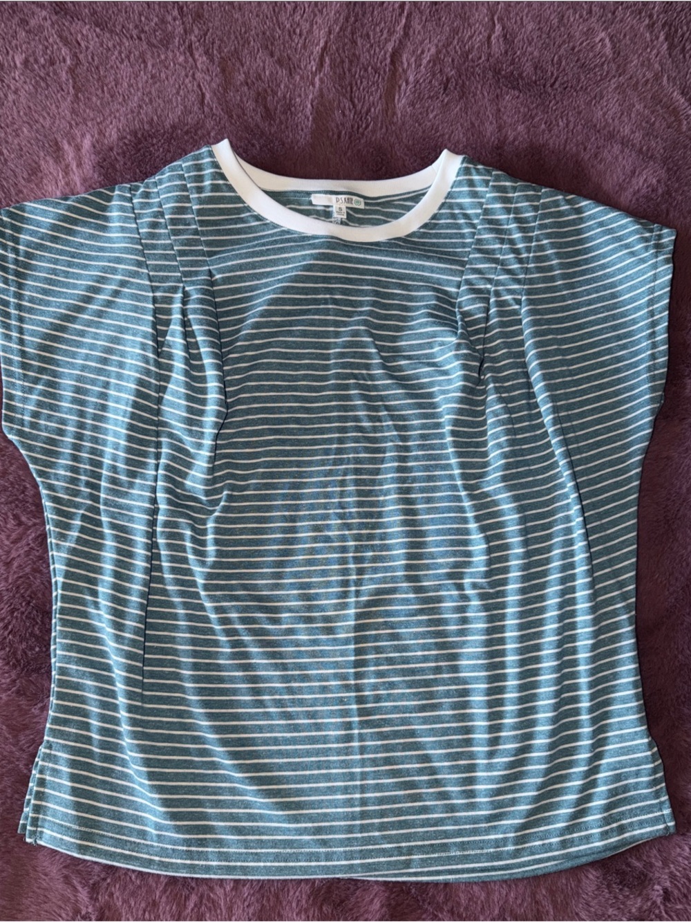 Women’s Sz Small Turquioise & White Striped Short Sleeve Top with White Collar